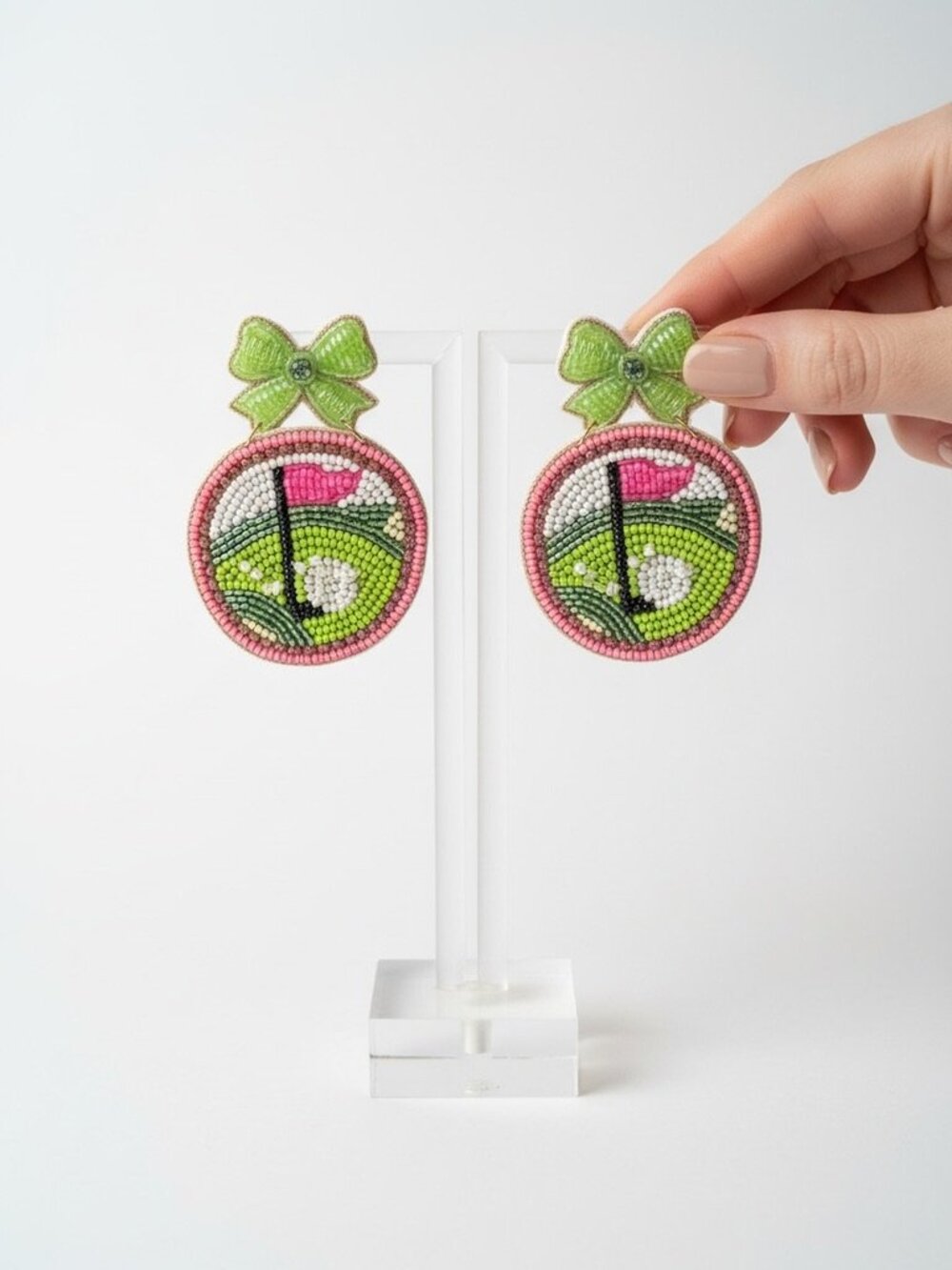 Golf Theme Hole In One Beaded Post Earrings